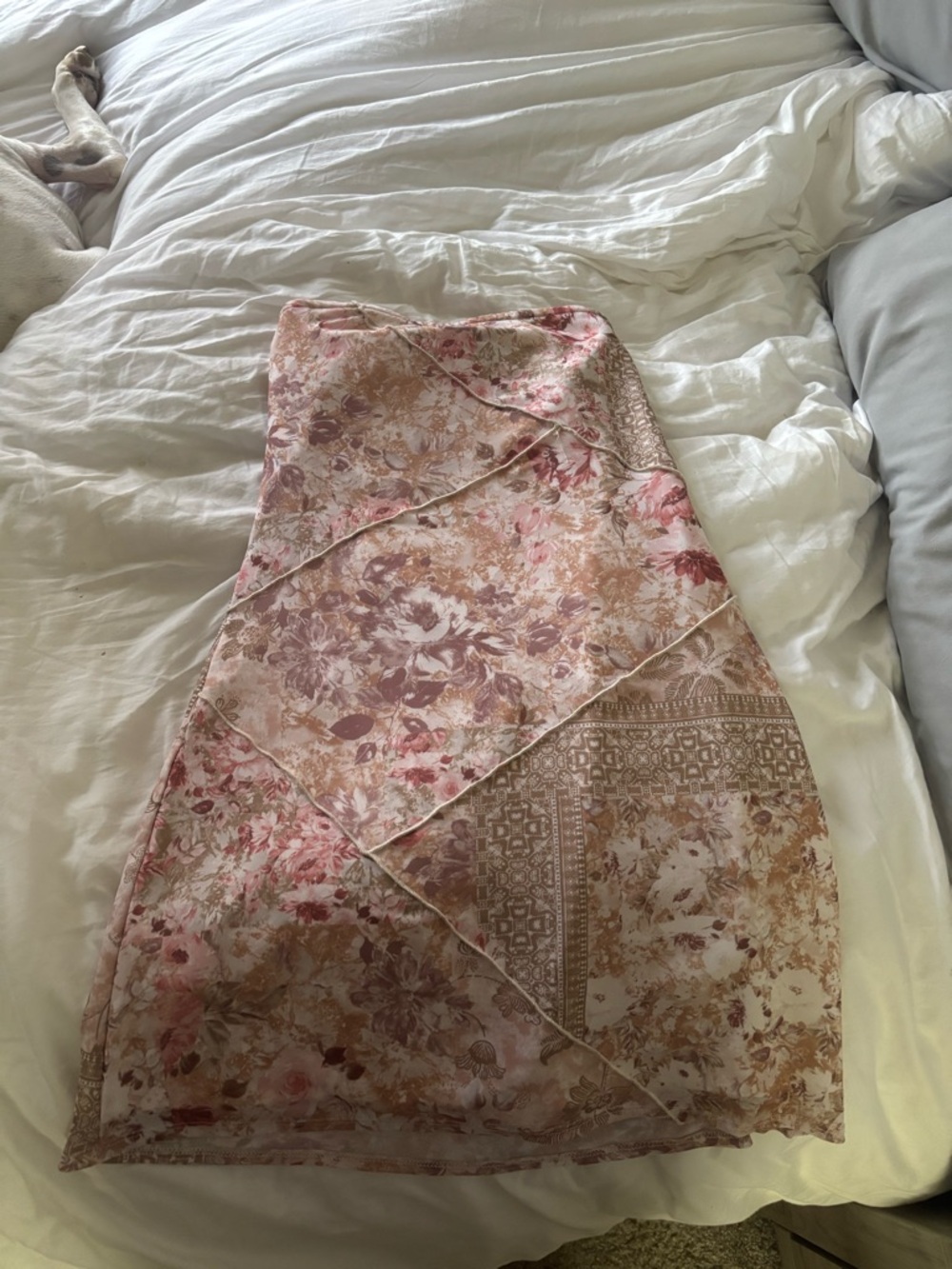 Altar'd State Pink Floral Patchwork Midi Skirt